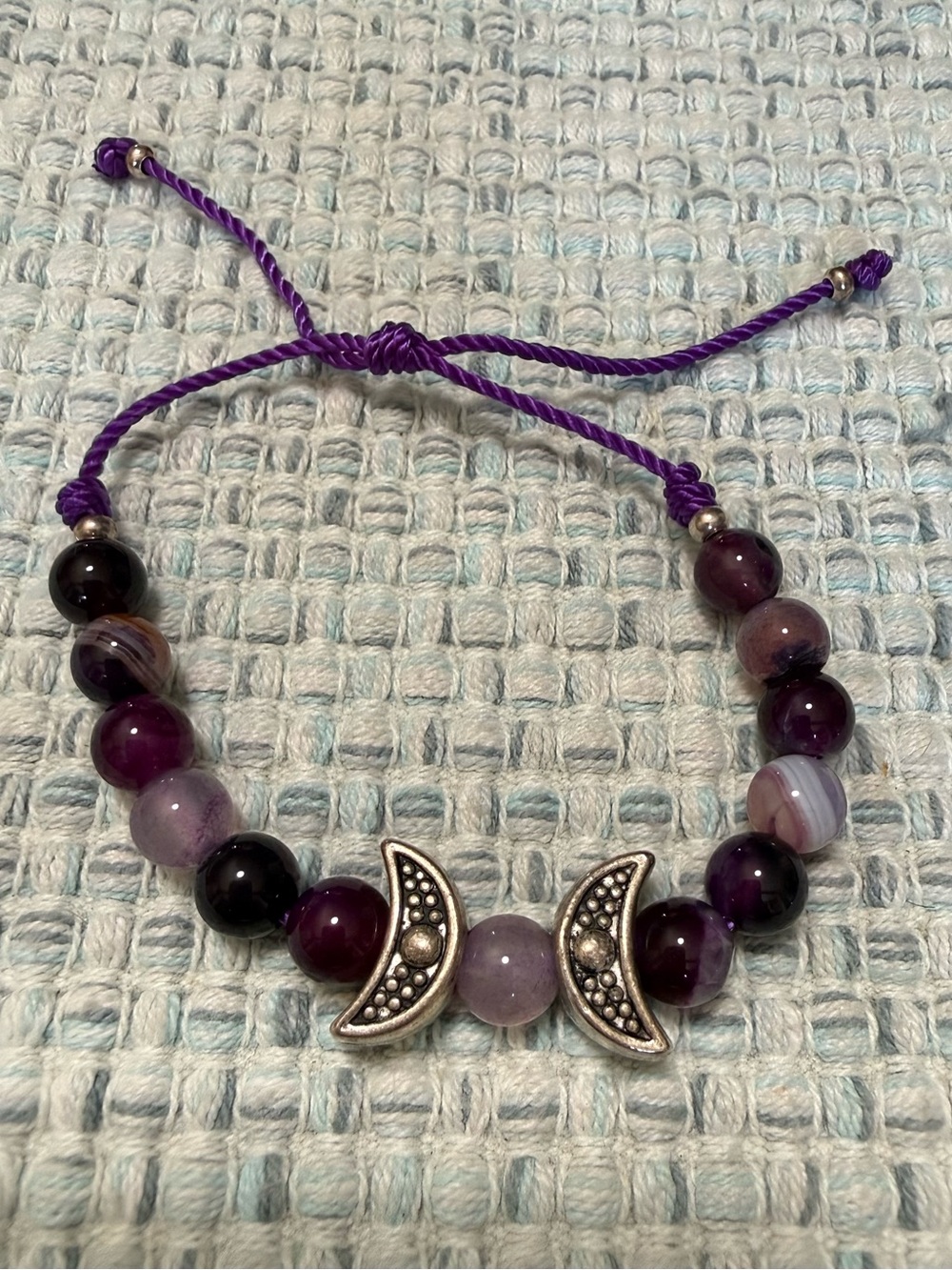 Purple Beaded Moon Accent Bracelet - Unbranded